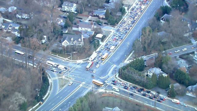 Water main break, crash cause delays in Chevy Chase