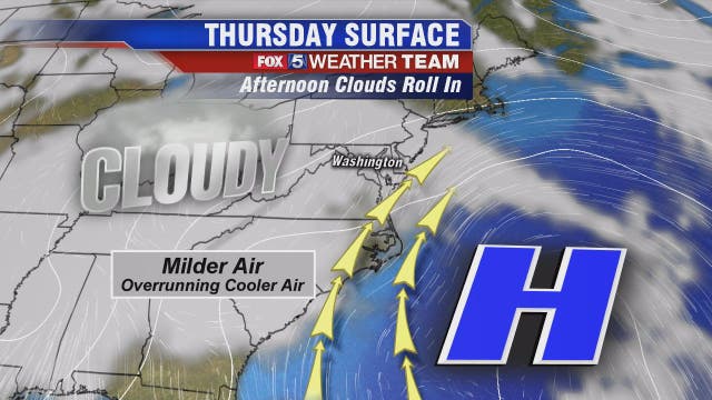 Mild Thursday afternoon temps; rain arrives late night into Friday