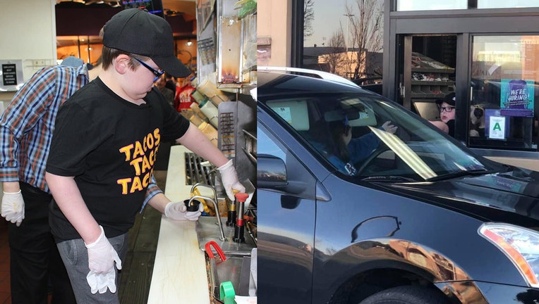 Little boy with brain cancer becomes David Turner Jr., 8, becomes honorary employee at Taco Bell. 