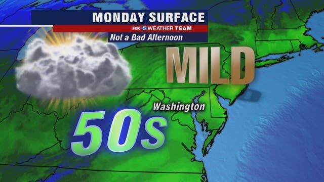 Cloudy, mostly dry Monday with highs in the 50s; midweek showers expected