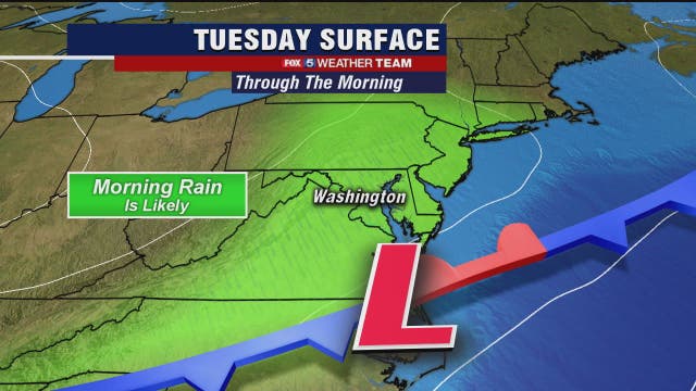 Morning rain Tuesday; dry and mild by late afternoon