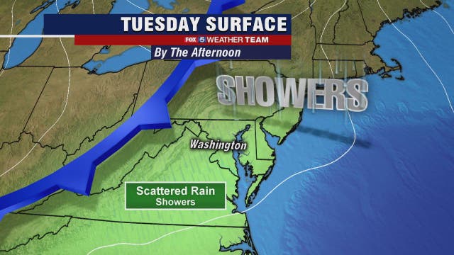 Showers Tuesday afternoon, evening with mild temperatures in upper-50s