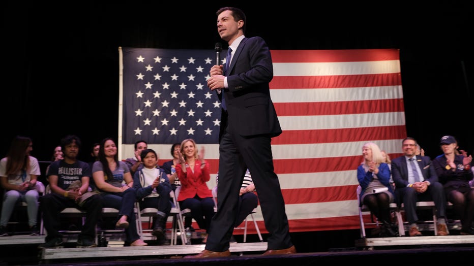 Democratic presidential candidate, South Bend, Indiana Mayor Pete Buttigieg greets supporters on Feb. 4, 2020 in Concord, New Hampshire. (Photo by Spencer Platt/Getty Images)