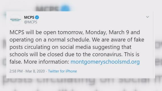 Montgomery County Public Schools open Monday despite online posts suggesting closures due to coronavirus, officials say