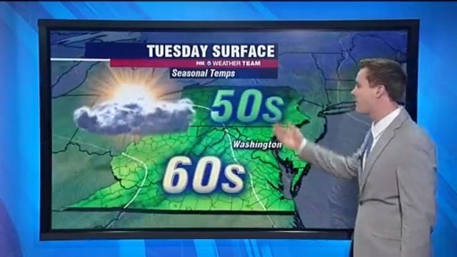 Dry, partly sunny Tuesday with highs near 60 degrees