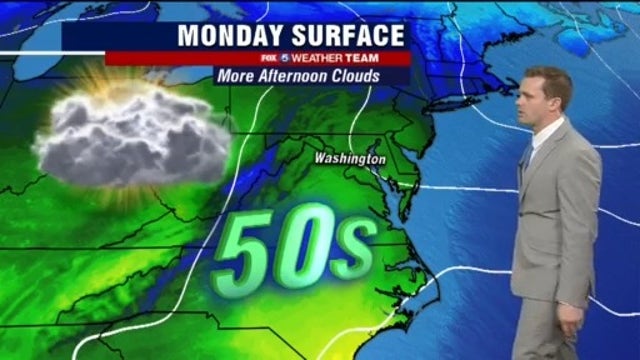 Morning sun with afternoon clouds and highs in the 50s Monday