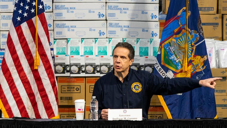 New York Gov. Andrew Cuomo speaks to the media at the Javits Convention Center which is being turned into a hospital to help fight coronavirus cases on March 24, 2020 in New York City. New York City has about a third of the nation’s confirmed coronavirus cases, making it the center of the country's outbreak. 