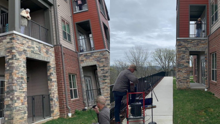 A loving son wanted to cheer his mother up after her senior living facility put its building on lockdown amid the coronavirus, so he serenaded her and residents on his guitar.