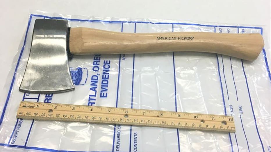 Authorities released an image of the hatchet recovered from the doughnut shop.