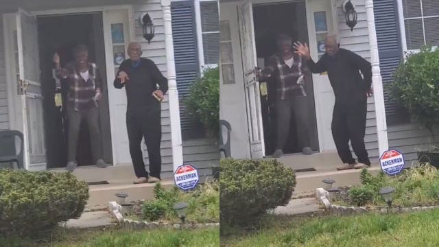 Woman drives by to check on elderly parents, finds them 'dancing' on front steps: 'They needed to party'