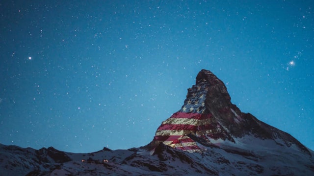 American Flag projected onto Matterhorn in Swiss Alps in show of coronavirus solidarity
