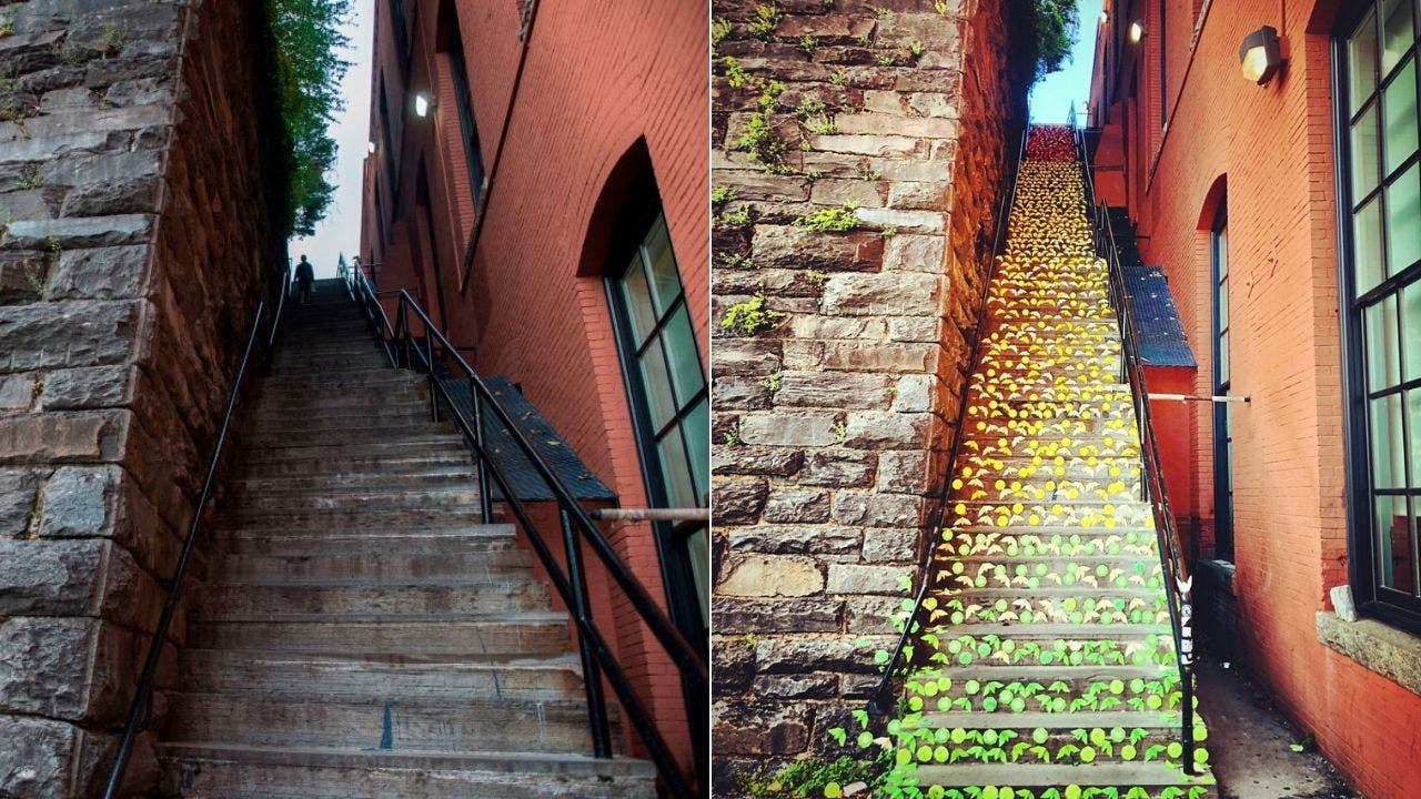 Exorcist Steps' in Georgetown adorned with thousands of origami