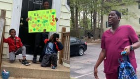 Dad working consecutive overnight shifts at Maryland hospital surprised with 'welcome home hero' sign