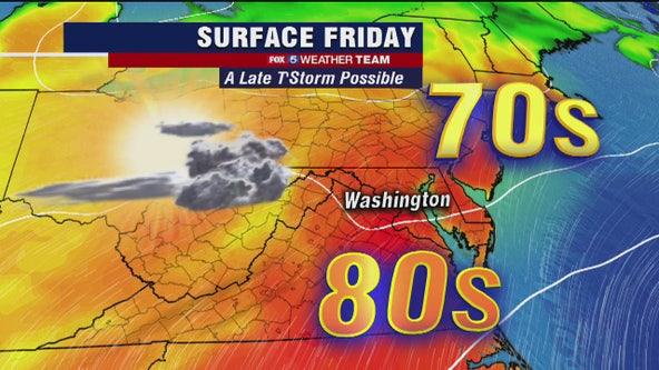 Early summer feel Friday with highs in the upper-80s; late thunderstorm possible
