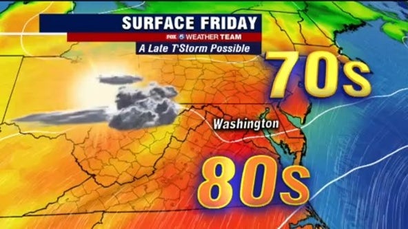 Early summer feel Friday with highs in the upper-80s; late thunderstorm possible
