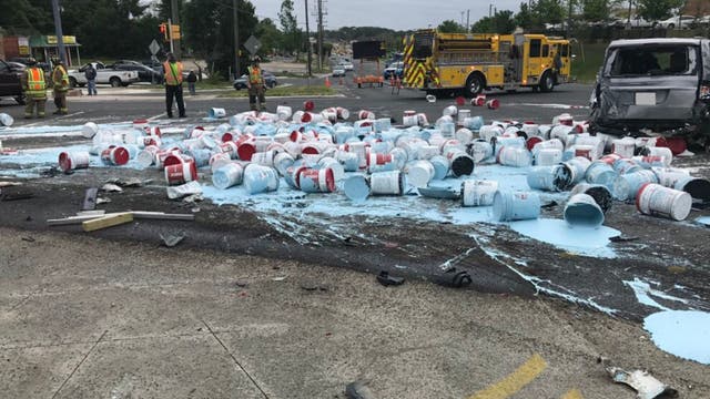 Route 1 in Woodbridge now reopened after 10-vehicle crash, paint spill