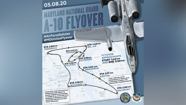 Maryland Air National Guard Friday community flyover times and locations to honor frontline COVID-19 responders