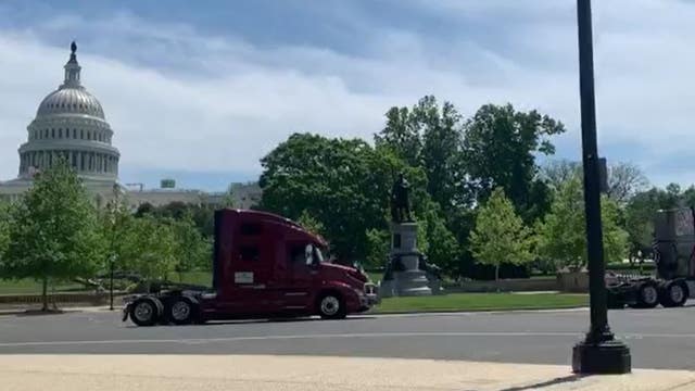 Blaring horns from Capitol Hill trucker demonstration briefly interrupt President Donald Trump news conference