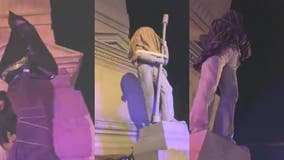 Protesters cover Portsmouth Confederate statues in sheets, trash bags