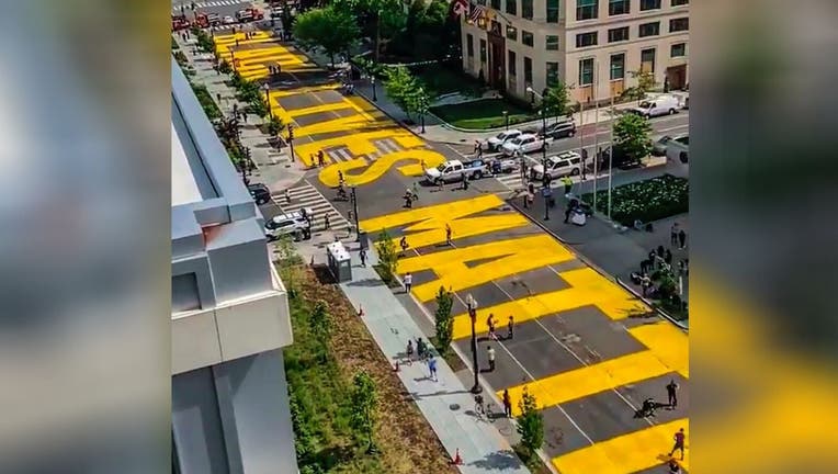 BLACK LIVES MATTER PAINED ON DC STREET THAT LEADS TO WHITE HOUSE