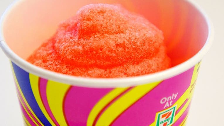 A Fanta Wid Cherry Slurpee is photographed on Monday, July 10, 2017, in San Jose, Calif.