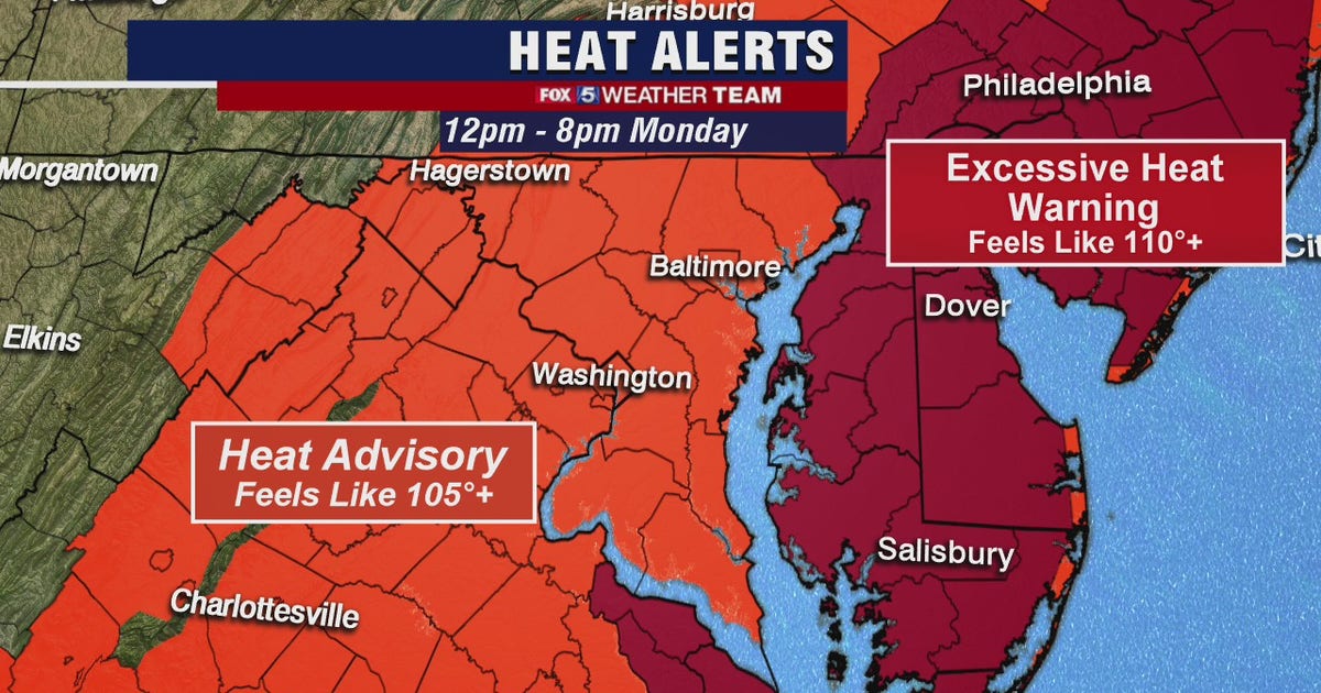 Dangerous heat, humidity Monday in DC region with heat index values ...