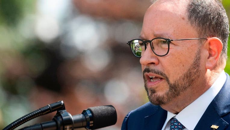 Goya Foods CEO and President Bob Unanue speaks prior to US President Donald Trump signing an Executive Order on the White House Hispanic Prosperity Initiative in the Rose Garden at the White House in Washington, DC, on July 9, 2020.