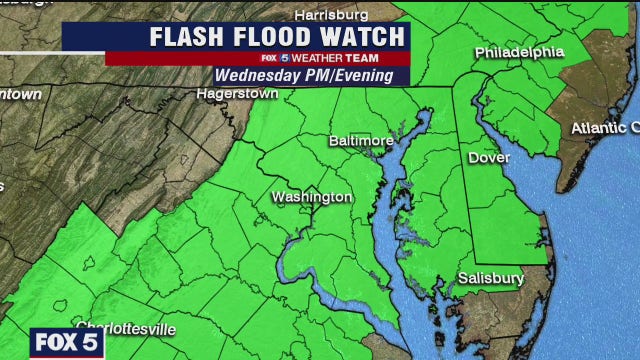 Humid with scattered thunderstorms Wednesday; Flash Flood Watch into the evening