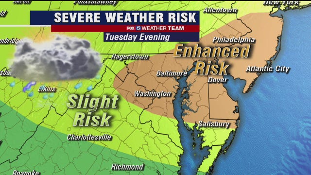 Dry afternoon Tuesday; scattered severe thunderstorms possible later in the evening