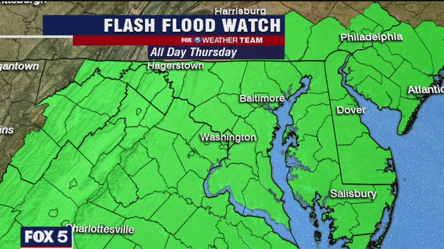 More storms possible Thursday; Flash Flood Watch for DC region