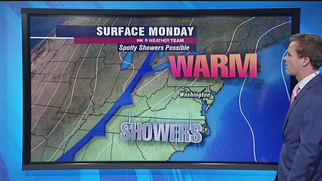 Sunny, warm Monday with some evening showers possible