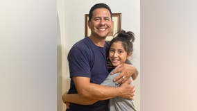 Daddy's little girl: Emotional reunion with 10-year-old and firefighting father