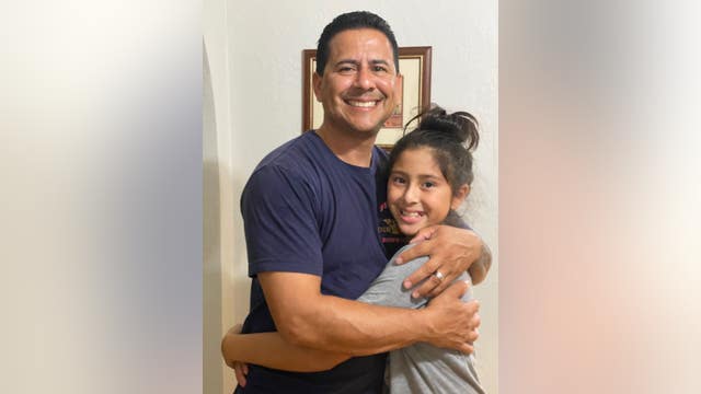 Daddy's little girl: Emotional reunion with 10-year-old and firefighting father