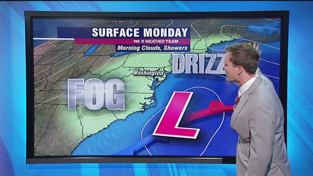 Monday morning fog, drizzle and showers; mild, dry afternoon