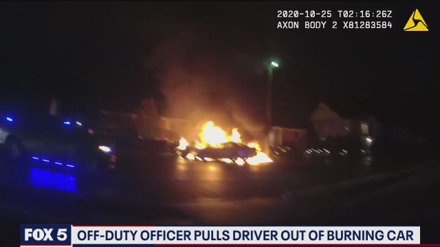 Off-duty officer, another driver pull man from burning car in Manassas