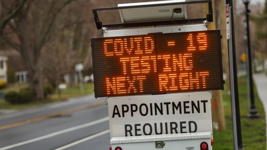 A Digital Sign Directing Patients to a COVID-19 Drive-Thru Testing Site at Stony Brook University