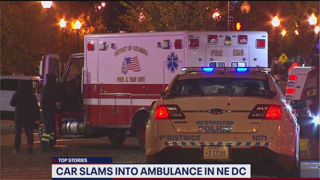 Car strikes ambulance overnight In DC sending 2 to hospital