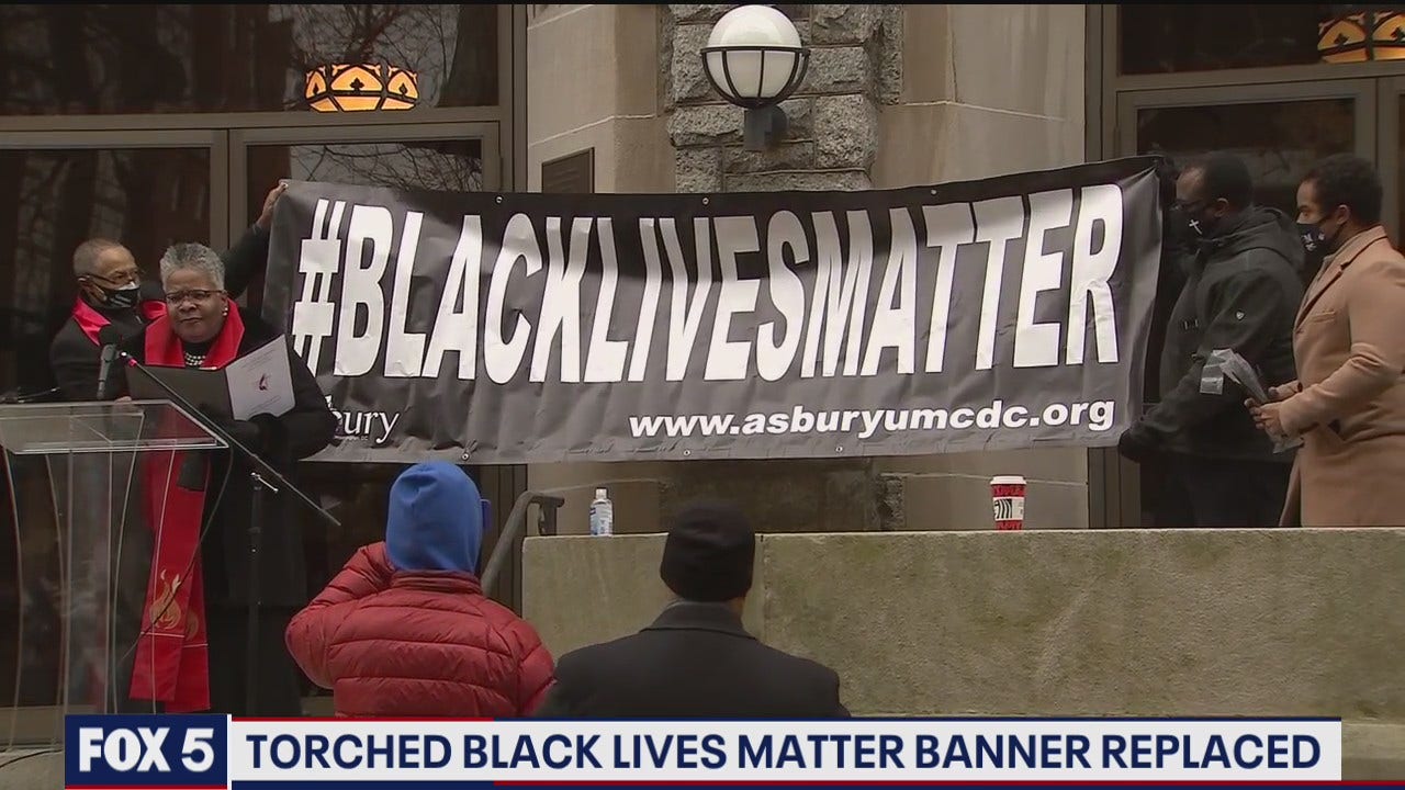 Church rehangs Black Lives Matter banner