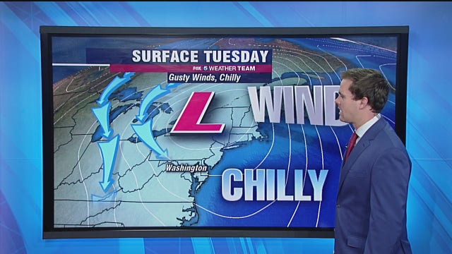 Passing morning shower Tuesday; chilly and breezy with highs in the 40s
