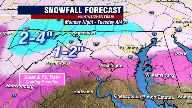 Wintry mess threatens evening commute Monday night; more snow possible late week
