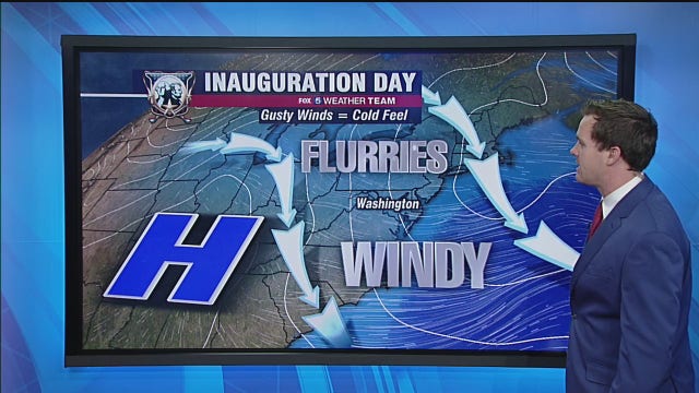 Cold, blustery inauguration day Wednesday with snow flurries and highs in the 40s