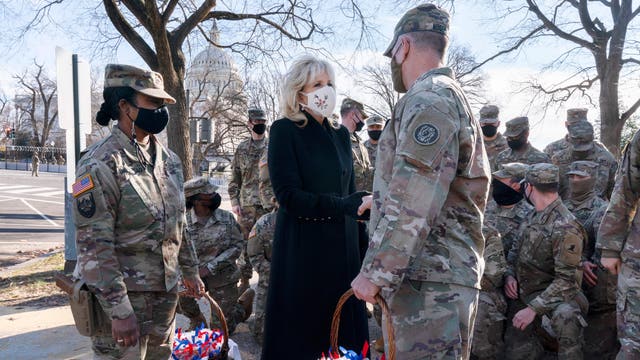 First lady Jill Biden thanks National Guard members with chocolate chip cookies