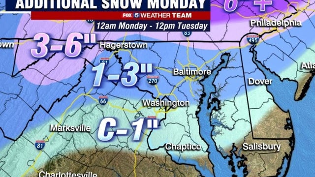 DC could get 1-3 inches of MORE snow Monday as winter storm continues