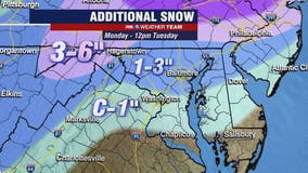 How much more snow? Light snow across DC region Monday, very windy Tuesday as nor'easter slams northeast