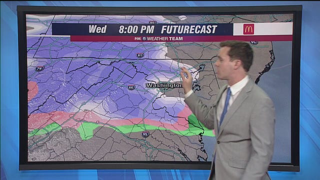 Dry, cool Wednesday; snow expected to begin after sunset across DC region