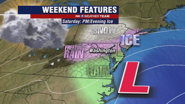 Flurries possible Friday morning with a cold, dry afternoon; freezing rain, ice expected over weekend