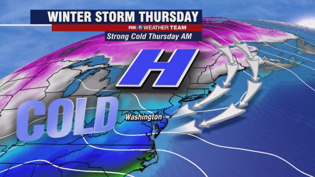 Calm, cloudy and cold Wednesday with highs in the 30s; snow, wintry mix for DC region Thursday