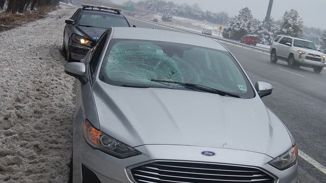 Smashed windshield prompts Virginia State Police to issue warning about clearing snow