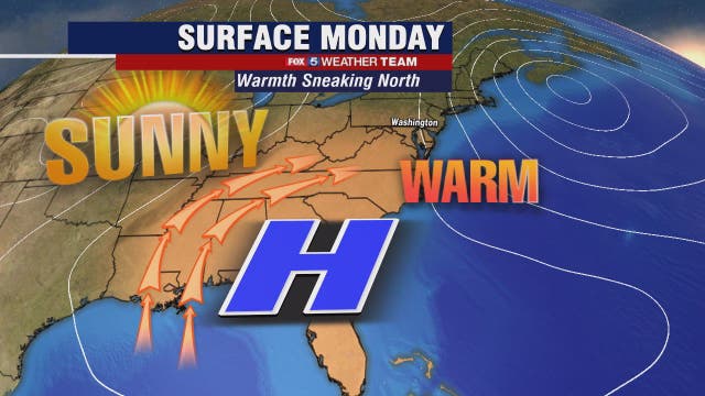 Sunny, warm Monday with temperatures in the 70s