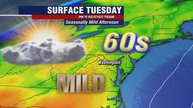 Cloudy, dry and mild Tuesday with highs in the mid-60s